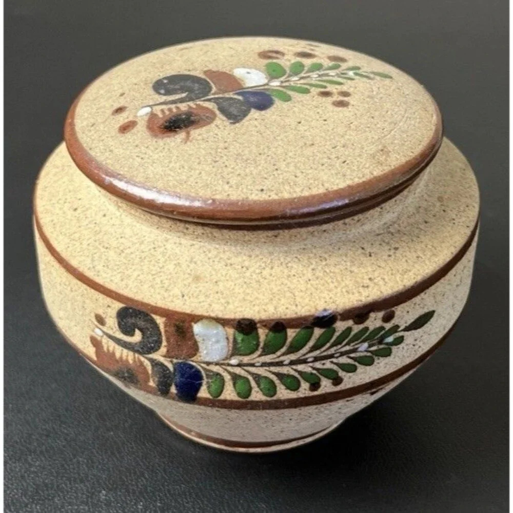 Mexican Tonala Pottery Stoneware Jar & Lid Stash Trinket Storage Container #G